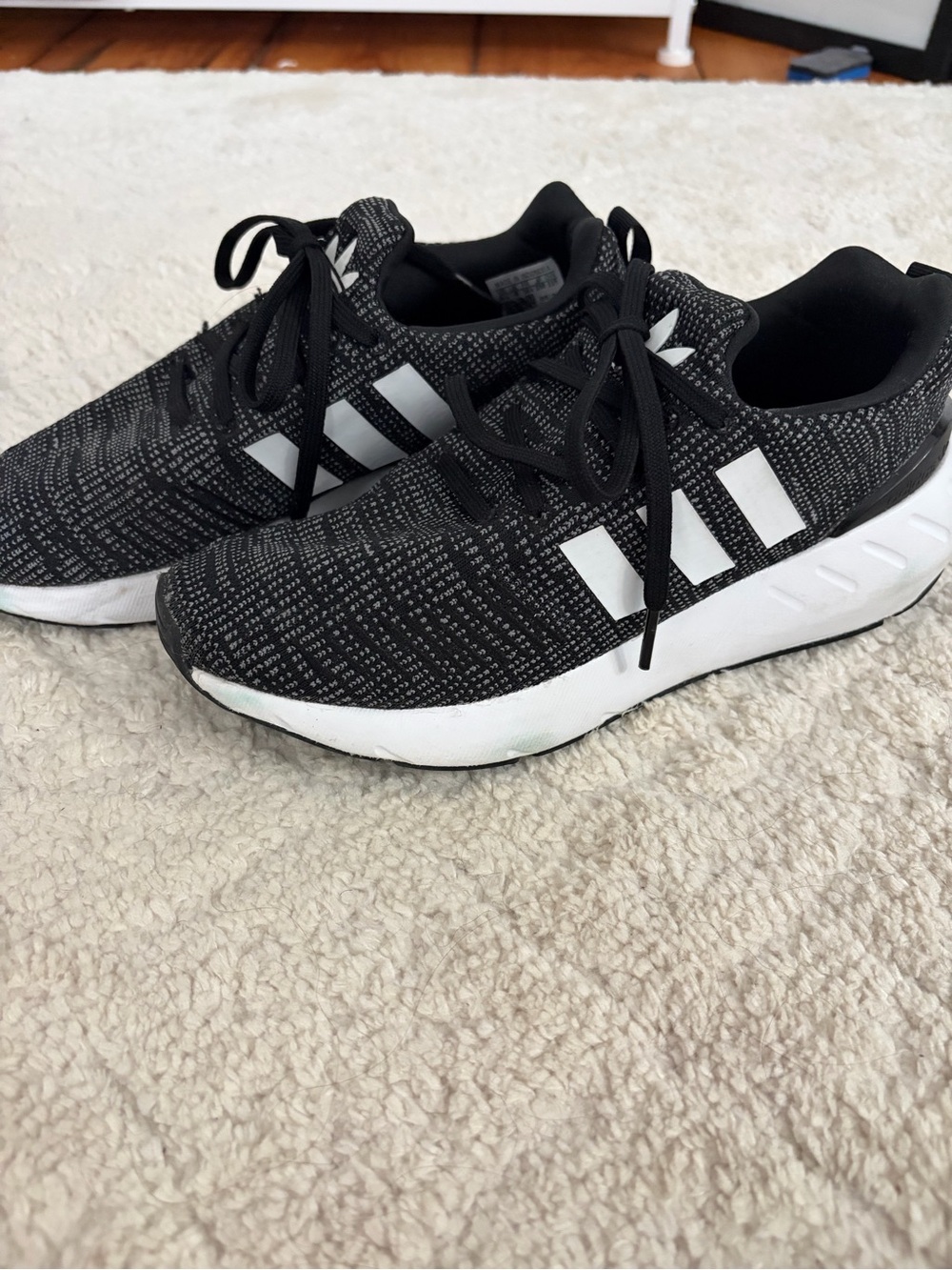 adidas mens Black and White Athletic Sneakers Worn Once